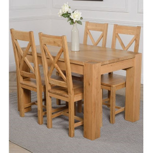 ChunKy Oak : Bàn Ăn 1m2 + 4 Ghế ( Lưng X - Mặt Gỗ )